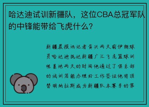 哈达迪试训新疆队，这位CBA总冠军队的中锋能带给飞虎什么？